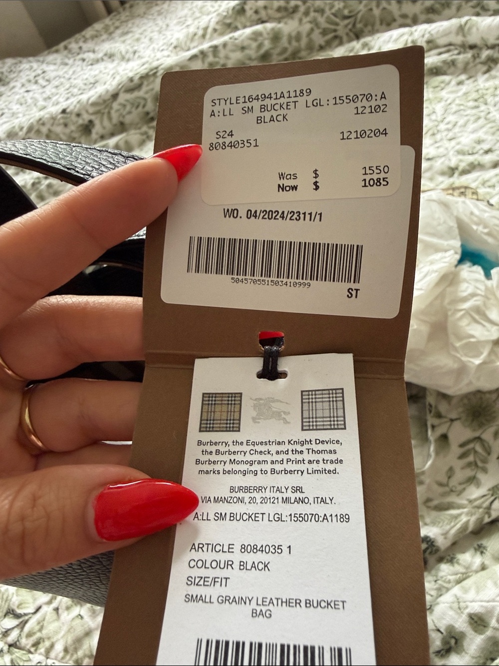 Burberry Black Pebbled Leather Bucket Bag with Check-Print Strap - Picture 7 of 7